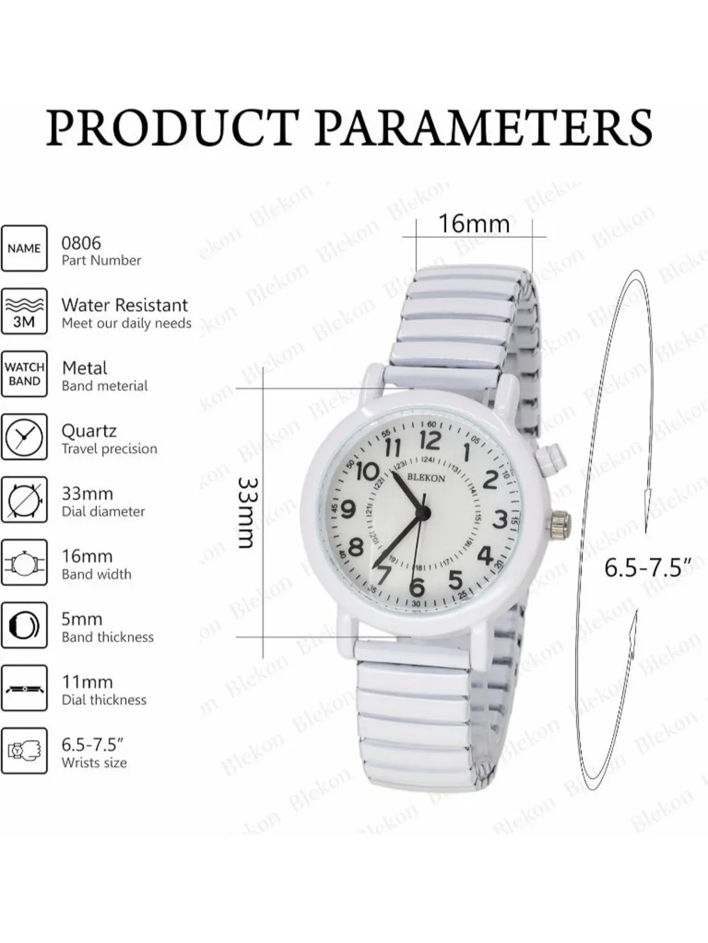 Women's White Analog Display Push Button Glossy Expansion Band Wrist Watch